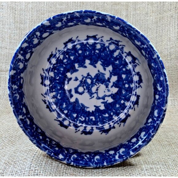 Blue Pottery Serving Bowl with Handles Sponge Painted 5" Diameter Signed - Picture 3 of 9